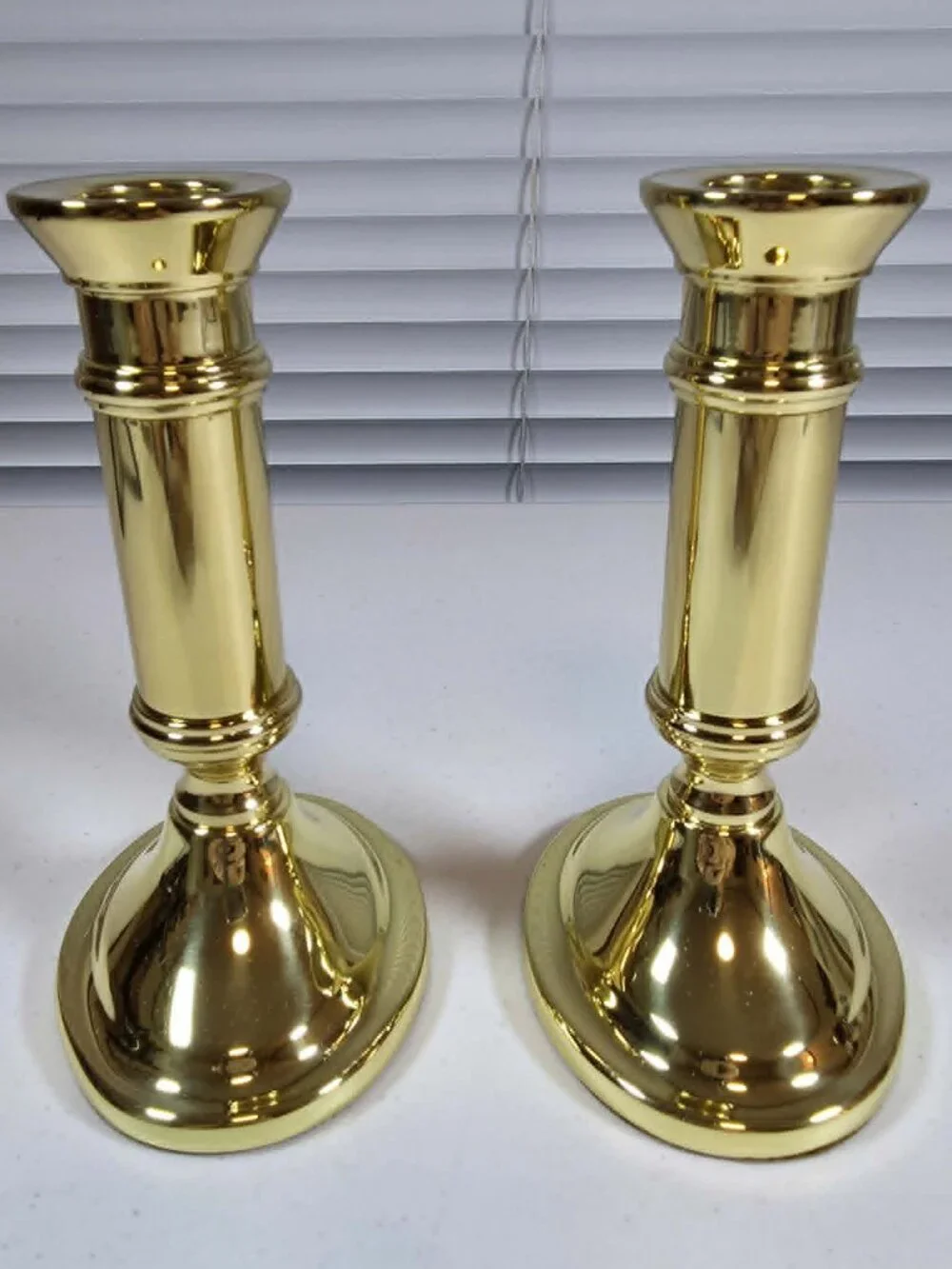 BALDWIN SOLID POLISHED BRASS CANDLESTICKS OVAL BASE 5.5